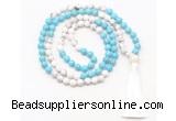 GMN8631 8mm, 10mm white & blue howlite 108 beads mala necklace with tassel