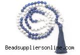 GMN8633 8mm, 10mm white howlite & lapis lazuli 108 beads mala necklace with tassel