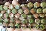 HABS14 15 inches 12mm faceted hexagon unakite beads wholesale