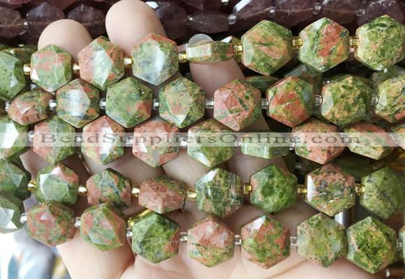 HABS14 15 inches 12mm faceted hexagon unakite beads wholesale