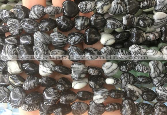 HGBS22 15 inches 12mm heart black net jasper gemstone beads wholesale