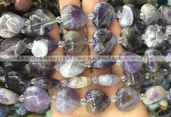 HGBS52 15 inches 20mm heart dogtooth amethyst gemstone beads wholesale