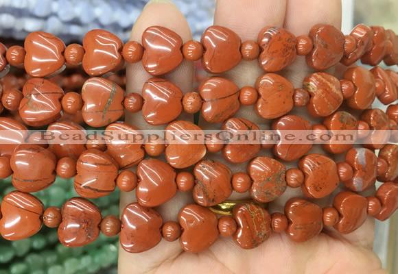 HGBS76 15 inches 10mm heart red jasper gemstone beads wholesale