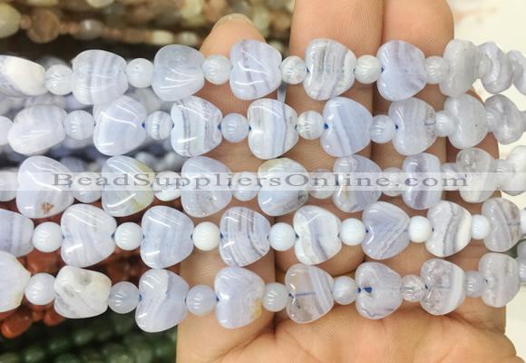 HGBS78 15 inches 10mm heart blue lace agate gemstone beads wholesale