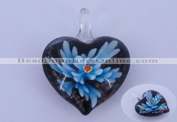 LP03 16*32*40mm heart inner flower lampwork glass pendants