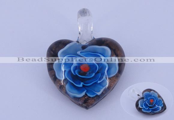 LP04 16*30*38mm heart inner flower lampwork glass pendants