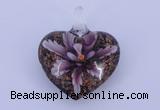 LP08 16*32*40mm heart inner flower lampwork glass pendants