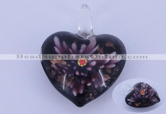 LP17 16*33*42mm heart inner flower lampwork glass pendants