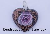 LP25 15*40*50mm heart inner flower lampwork glass pendants