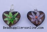 LP29 16*32*42mm heart inner flower lampwork glass pendants