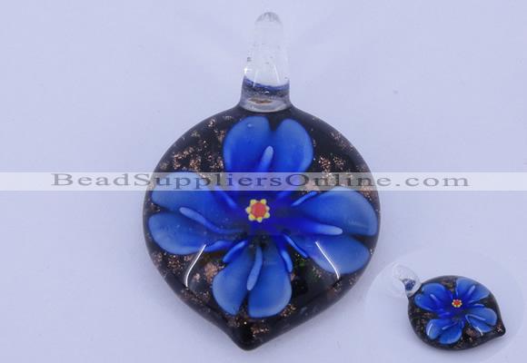 LP38 13*32*46mm heart inner flower lampwork glass pendants