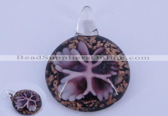 LP46 13*34*45mm flat round inner flower lampwork glass pendants