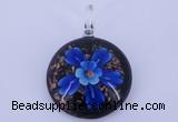 LP47 13*35*46mm flat round inner flower lampwork glass pendants