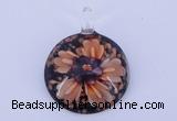 LP49 13*35*47mm flat round inner flower lampwork glass pendants