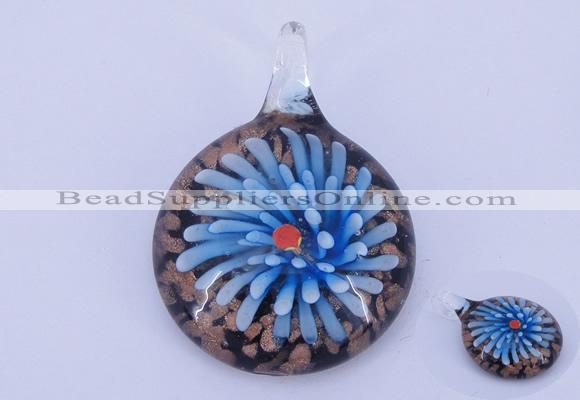 LP50 13*34*47mm flat round inner flower lampwork glass pendants