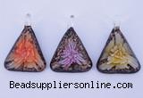 LP72 11*33*47mm triangle inner flower lampwork glass pendants