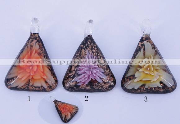 LP72 11*33*47mm triangle inner flower lampwork glass pendants