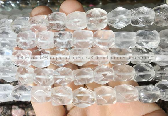 NGBS132 15 inches 9*11mm faceted nuggets white crystal gemstone beads