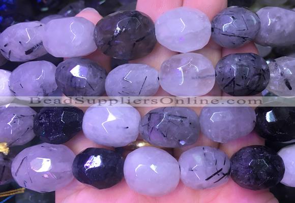 NGBS30 15 inches 12*16 - 13*18mm faceted nuggets black rutilated quartz beads