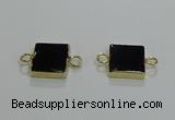 NGC1231 14*14mm square black agate gemstone connectors wholesale