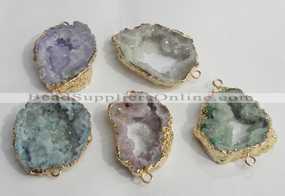 NGC141 30*40mm - 35*45mm freeform plated druzy agate connectors