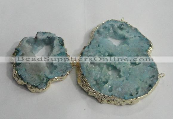 NGC145 40*50mm - 55*70mm freeform plated druzy agate connectors