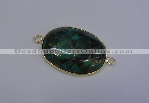 NGC1551 22*30mm oval malachite & pyrite gemstone connectors