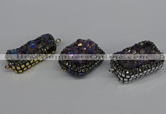 NGC1858 15*35mm - 22*30mm rectangle plated druzy amethyst connectors