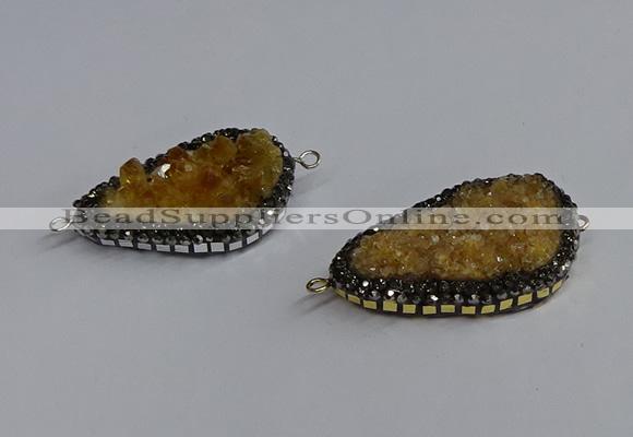 NGC1873 22*35mm - 25*40mm freeform druzy citrine connectors