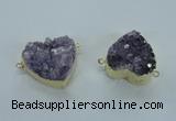 NGC370 23*25mm - 30*32mm heart druzy amethyst gemstone connectors