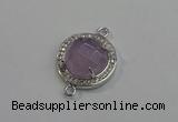 NGC5018 20mm flat round amethyst with rhinestone connectors