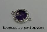 NGC5019 20mm flat round amethyst with rhinestone connectors