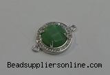 NGC5020 20mm flat round green aventurine with rhinestone connectors