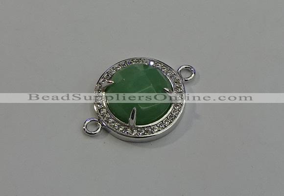 NGC5020 20mm flat round green aventurine with rhinestone connectors