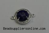 NGC5022 20mm flat round lapis lazuli with rhinestone connectors