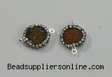 NGC5044 12mm - 14mm flat round druzy agate with rhinestone connectors