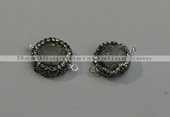 NGC5048 12mm - 14mm flat round druzy quartz with rhinestone connectors