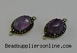 NGC5127 16*20mm oval amethyst gemstone connectors wholesale