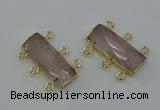 NGC5351 12*30mm - 15*30mm faceted rectangle rose quartz connectors