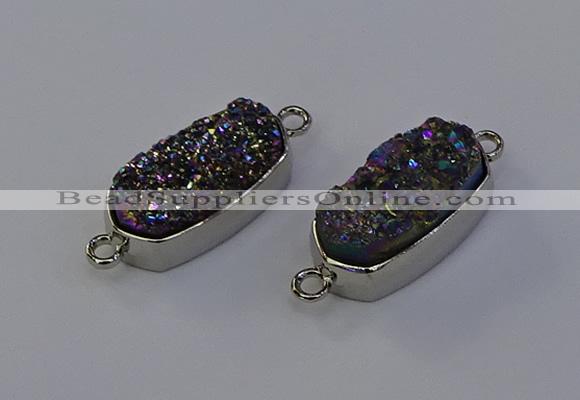 NGC5552 10*22mm - 12*25mm freeform plated druzy quartz connectors