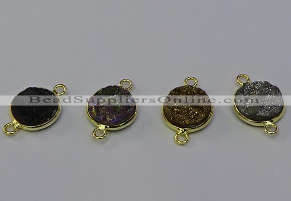 NGC5602 15mm - 16mm coin plated druzy agate connectors wholesale