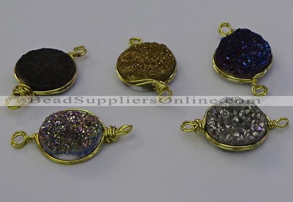 NGC5613 15mm - 16mm coin plated druzy quartz connectors wholesale