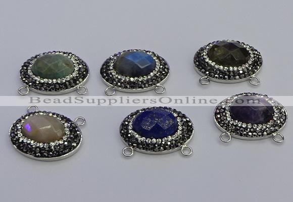 NGC5661 18*25mm faceted oval mixed gemstone connectors