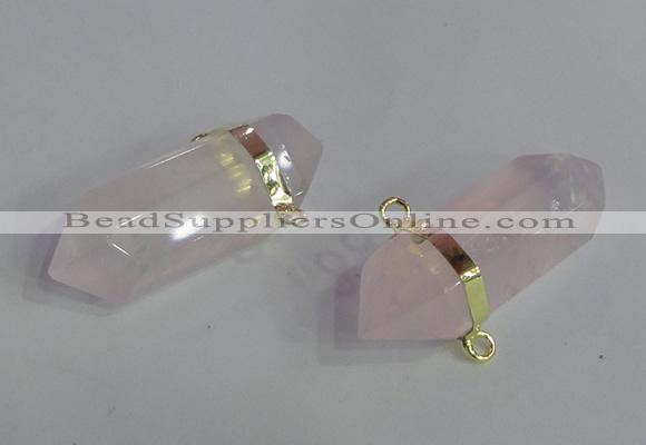 NGC665 10*35mm - 15*40mm faceted nuggets rose quartz connectors