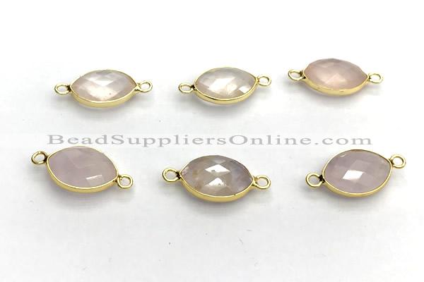 NGC7035 11*15mm faceted oval rose quartz connectors