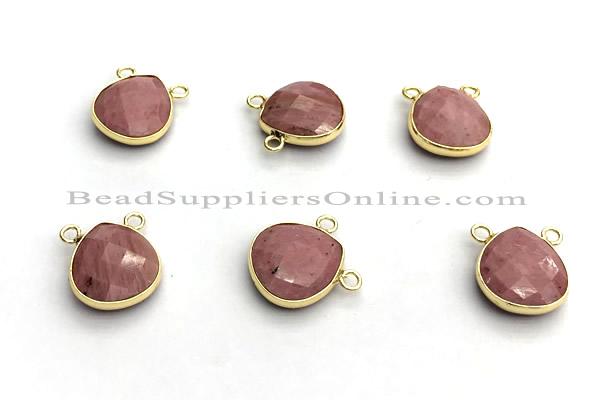 NGC7069 14mm faceted flat teardrop pink wooden jasper connectors