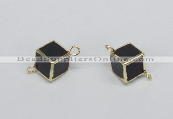 NGC726 12*12mm cube black agate connectors wholesale