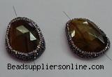 NGC7524 25*35mm - 28*38mm faceted freeform yellow tiger eye connectors