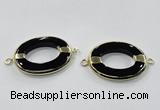 NGC888 30*40mm oval black agate connectors wholesale