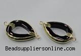 NGC889 30*40mm teardrop black agate connectors wholesale